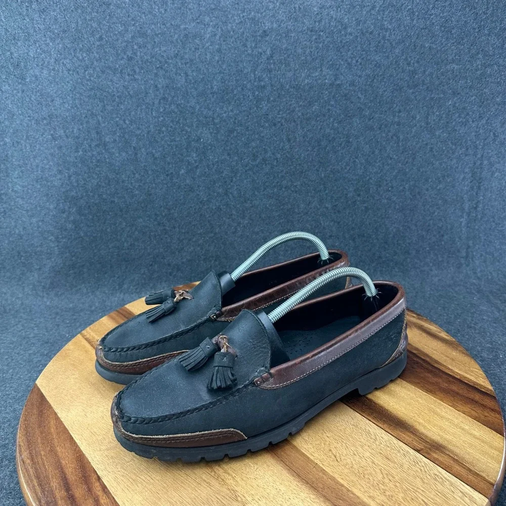 Cole Haan Mens Tassel Loafers Maine USA Leather Vibram Lug Sole Brown 10.5D